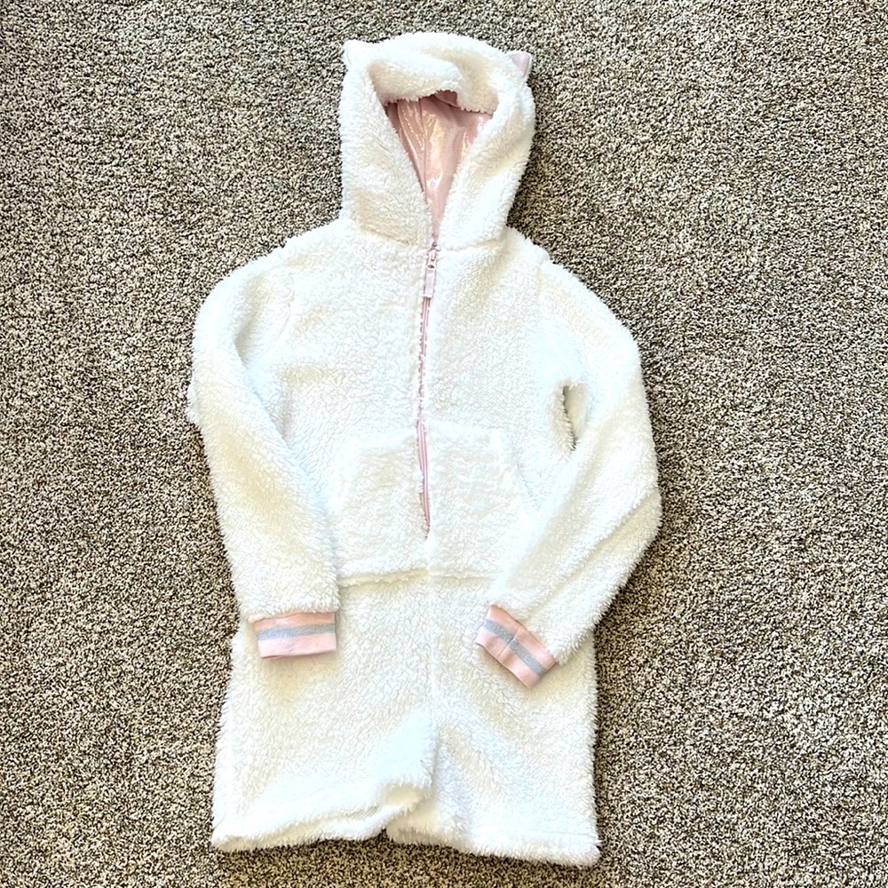 Girls white Sherpa onesie